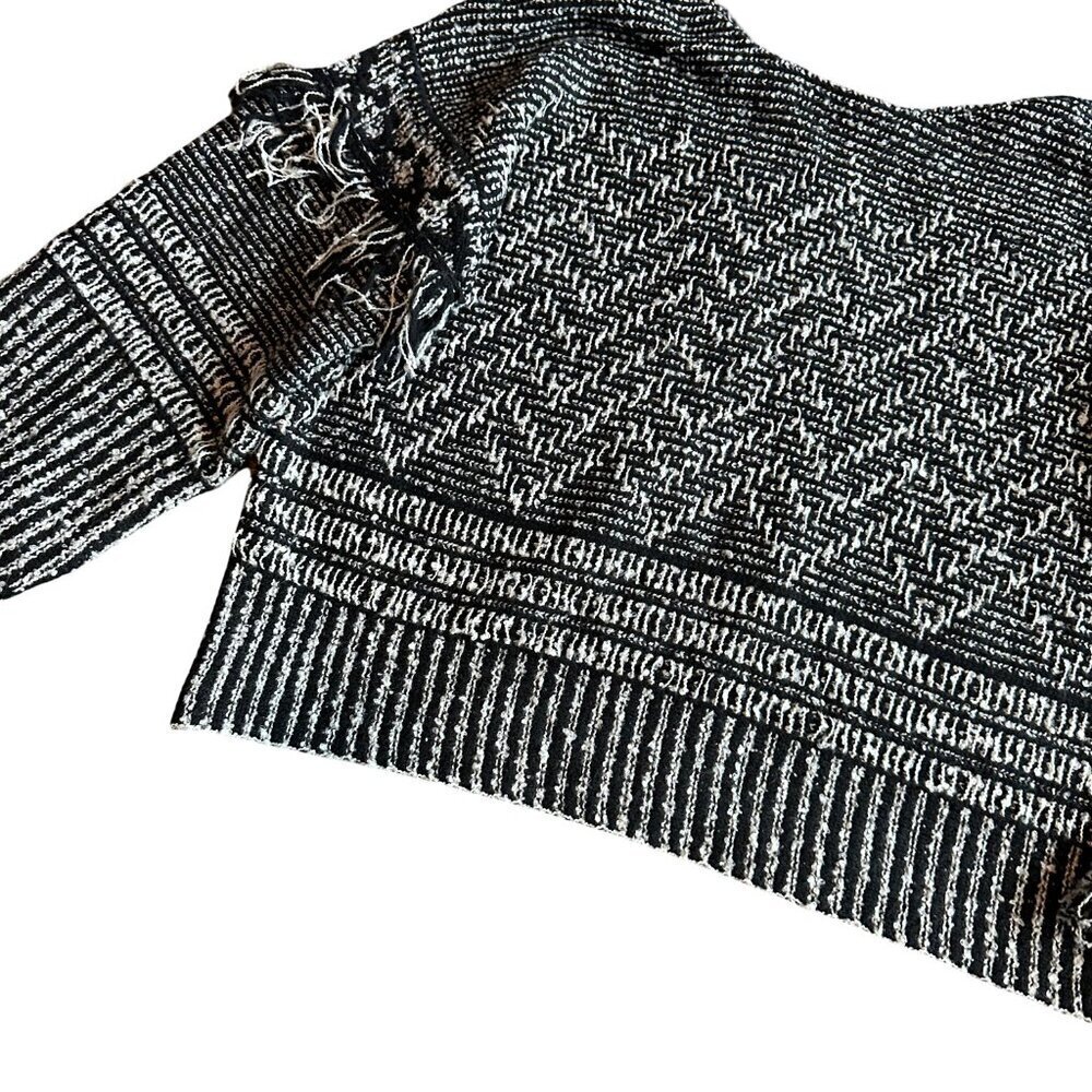 Magaschoni Black White Pullover Turtleneck Sweater Fringe Bohemian Boho Sz Small - Picture 5 of 13